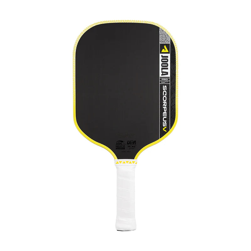 Close-up of textured carbon surface on JOOLA Scorpeus Pro V paddle – enhanced spin and forgiveness detail