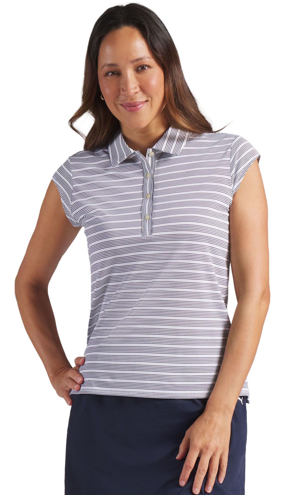 PUMA Women's Pique Striped Cap Sleeve Golf Polo