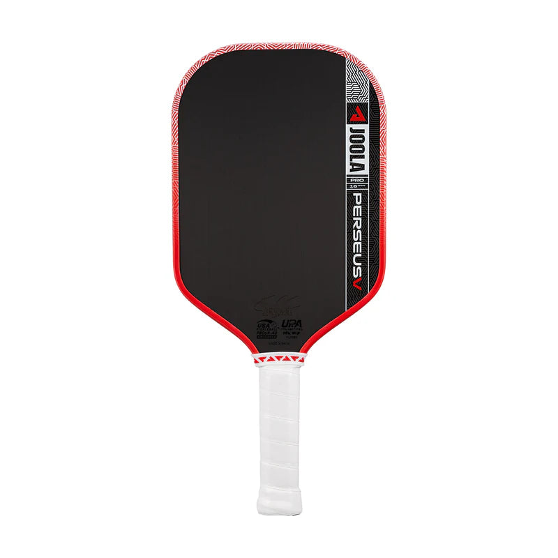 JOOLA Perseus Pro V Ben Johns 16mm pickleball paddle front view – elongated shape with KineticFrame technology and Blaze Red finish