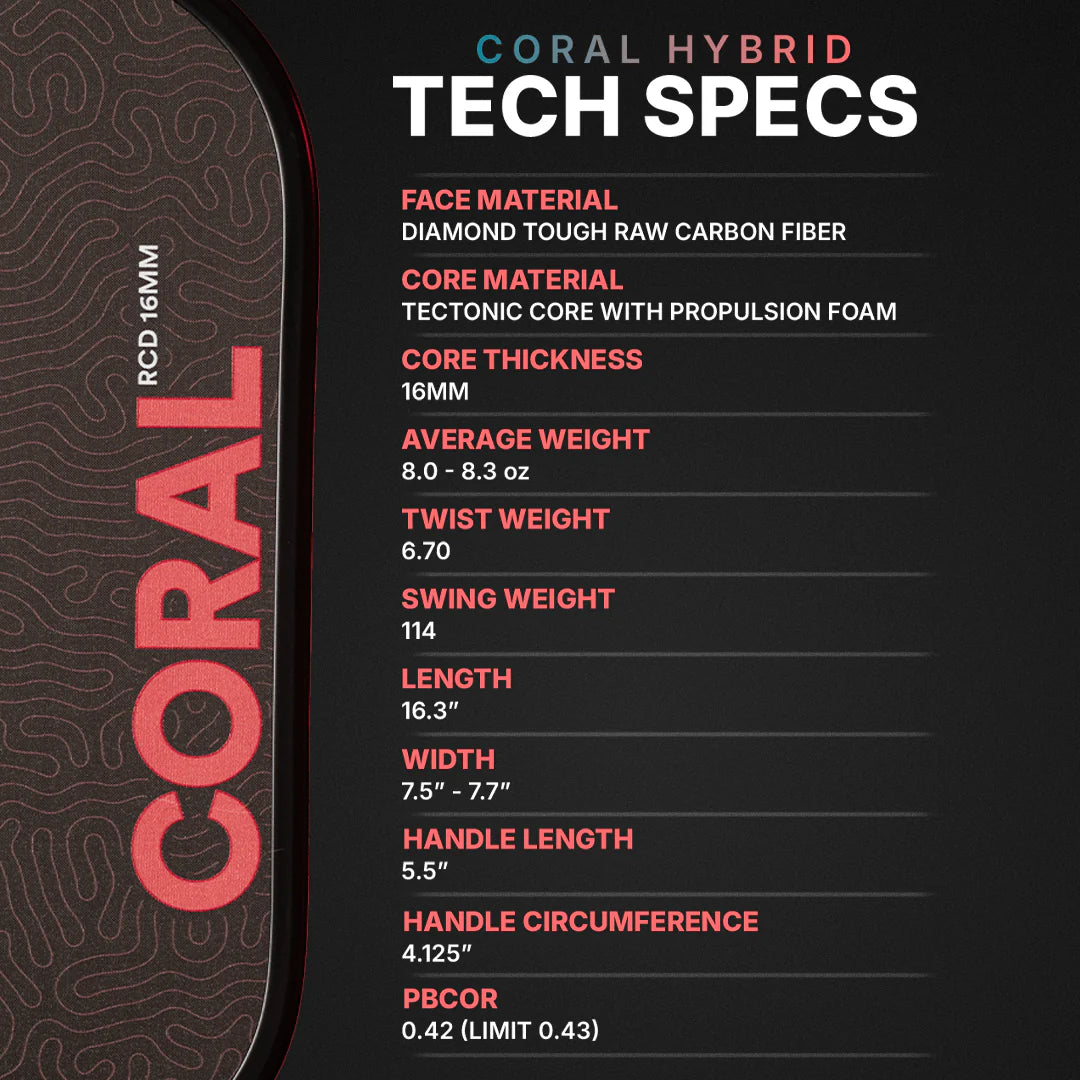 Six Zero Coral 16mm Hybrid Pickleball Paddle