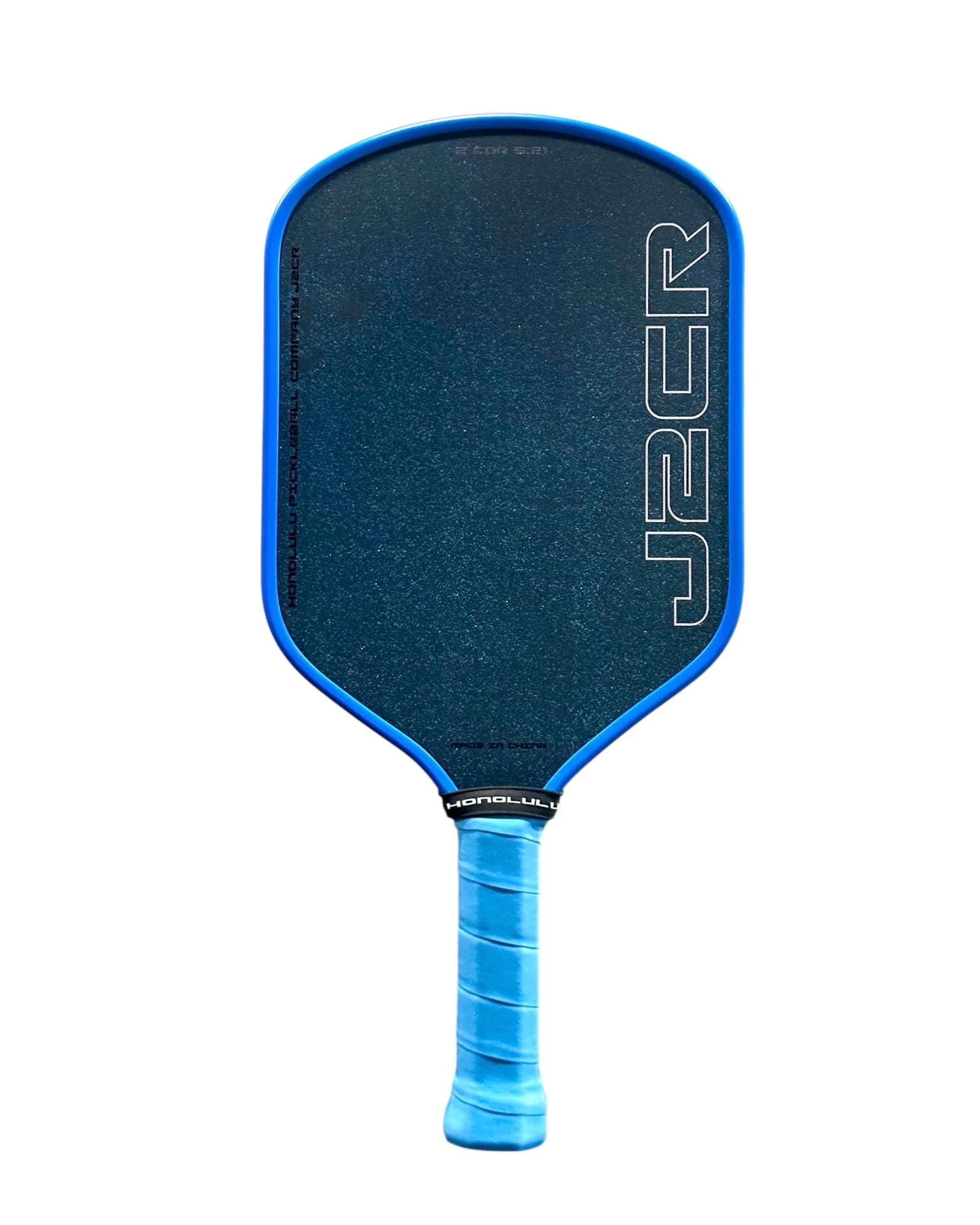 Honolulu J2CR Crystal Blue Endurance Surface pickleball paddle front view – carbon fiber face 16mm hybrid shape