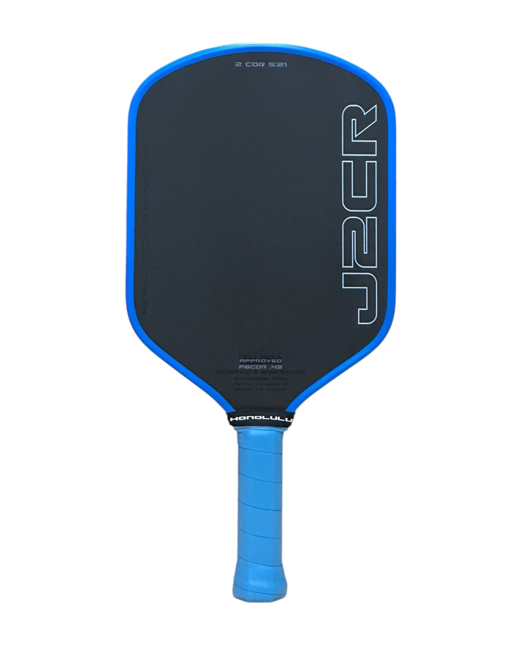 Honolulu J2CR Extended Long Handle pickleball paddle front view – carbon fiber face 16mm aero hybrid shape with 6" grip
