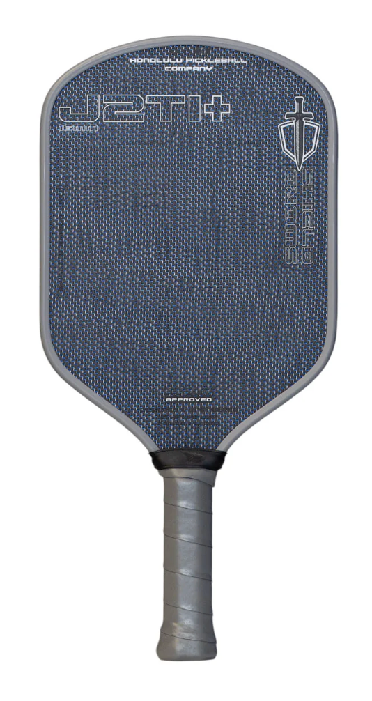 Honolulu J2TI+ pickleball paddle front view – titanium-look carbon face 16mm aero hybrid plus shape